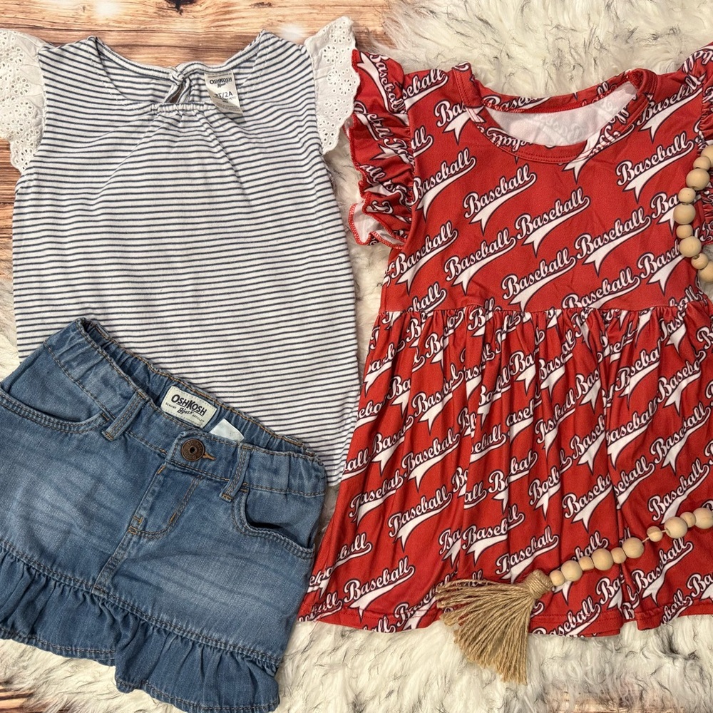 Girls' Striped Top and Baseball Dress Set
